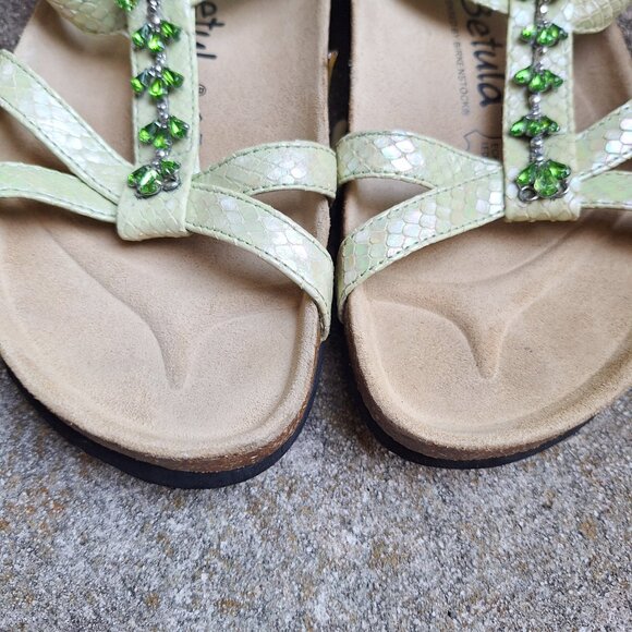 Birkenstock Betula  Green  TANGO  Sandals 8 Jeweled Lizard Grain Leather - Picture 5 of 8